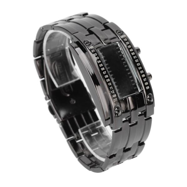 LED-ur Unik Binær Time Mode Display Konveks buestruktur Vandtæt LED-armbåndsur Elektronisk ur Sort S