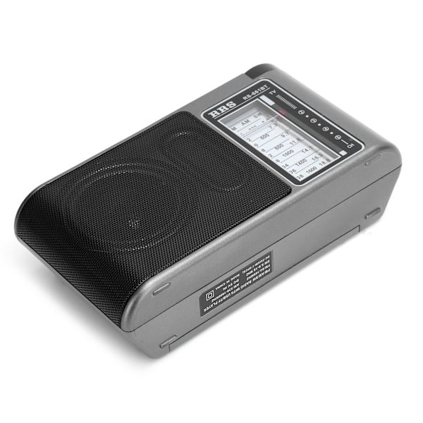 Bærbar Bluetooth 4.0 radiomottaker med flere bånd og manuell innstilling med teleskopantenne, grå