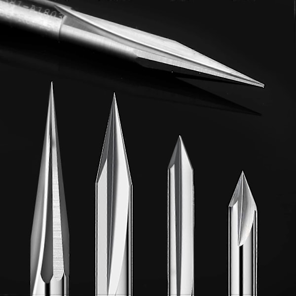CNC Router Bits Sæt 1/4, Gravering Træskærer Router Bit 6mm & 4mm, V-Groove, Profil Bit, Wolframstål - 4 STK