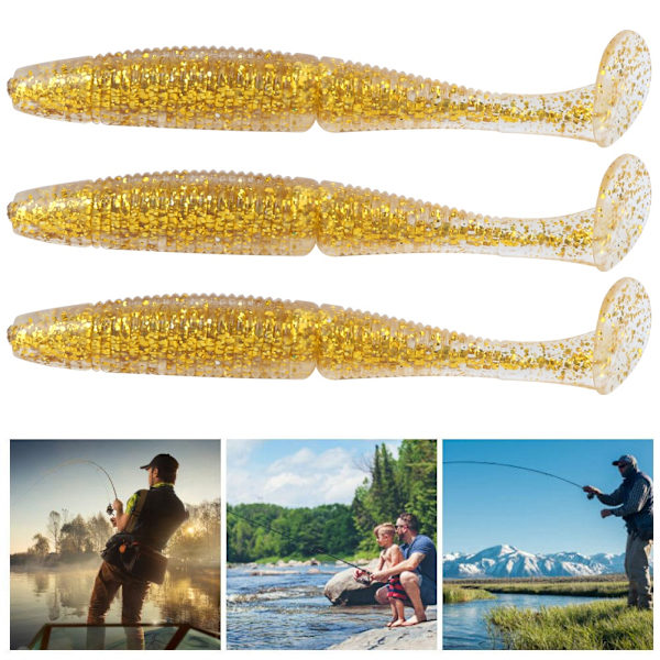 AR36 3PCS T Tail Soft Worm Artificiellt bete 140mm 17g Lures Fiskeredskap Tillbehör Guld