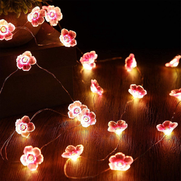 Pink Cherry Blossom Fairy Lights - 10 fot/30 LED-er, USB- og batteridrevet, perfekt for jentesoverom, bryllup, innendørs og utendørs dekor