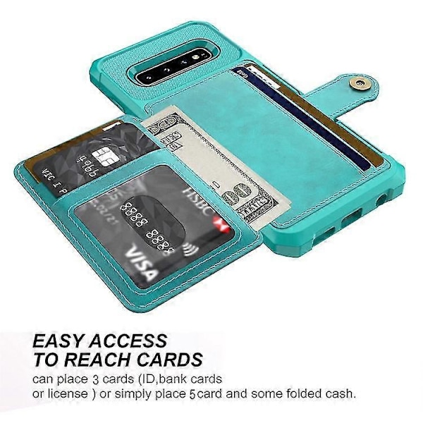 För Samsung Galaxy S10+ Magnetisk Plånbok Kortfack Läder Telefonfodral Zekai Cyan
