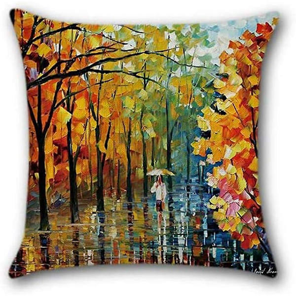 Vaahterakuvioiset puuvillaiset pellavatyynynpäälliset - 4, 45x45 cm:n set - Koristeellinen sohva ja makuuhuoneen sisustus