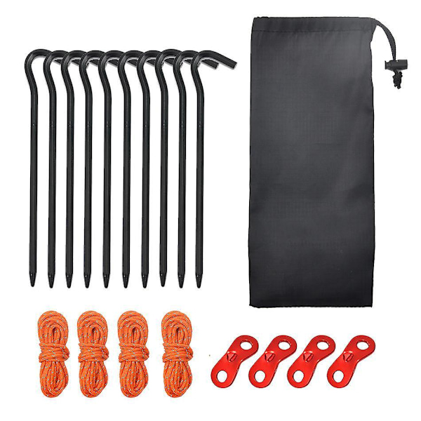 15 stk. Camping Aluminium Legering Teltplugger, Markiseplugger Utendørs Tau, svart