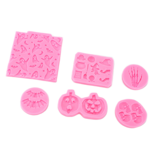 6 st Halloween Silikonform Spöke Skelett Hand Fladdermus Hållbar Non-stick Halloween Fondantformar för Hembageri Studio