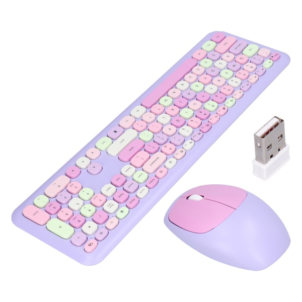 Näppäimistö Mouse Combo 2.4G Retro Multi Color Mute Cover Langaton näppäimistö ja hiiri Set Purple