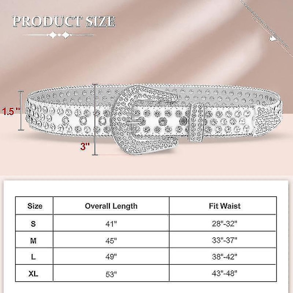 Studded Leather Rhinestone Belt - Western Cowboy Cowgirl Fashion for Men and Women 105cm(41Inch) C white