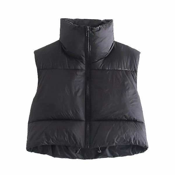 Sort Kvinders Afklippet Puffer Vest Uden Ærmer, Letvægts