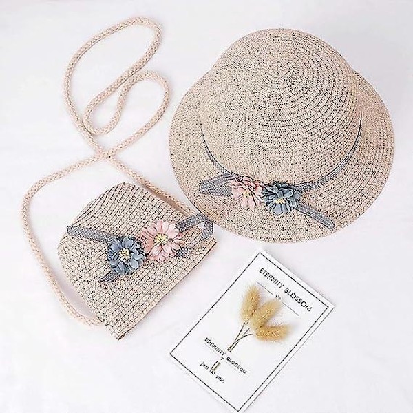 Rosa solskydd för flickor - Snygg sommarhatt i halm för barn med blomsterkant, perfekt för strandresor och vandringar (åldrarna 3-7)