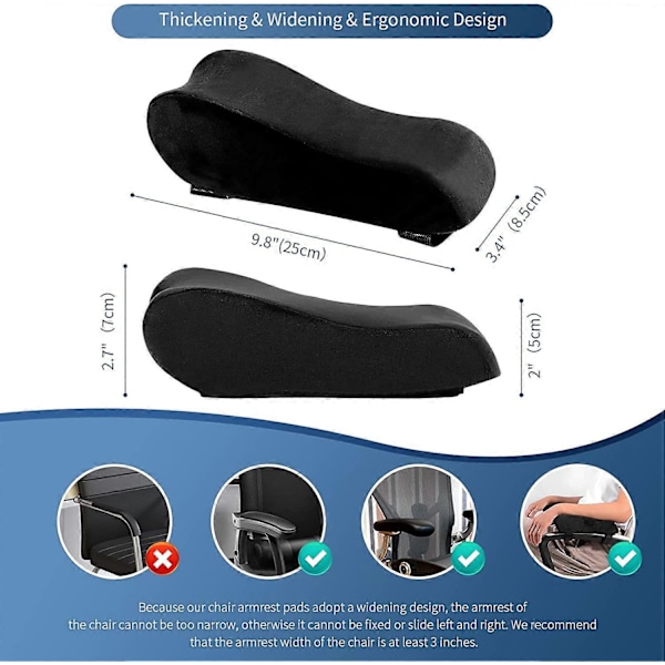 Tuolin käsinojatyynyt, Memory Foam toimisto- ja pelituoliin (2 kpl musta)