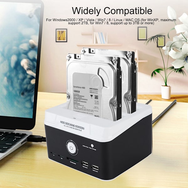 USB3.0 HDD SATA-dockingstation, ekstern kabinet til 2,5'/3,5\" IDE/SATA I/II/III UK 110-240V