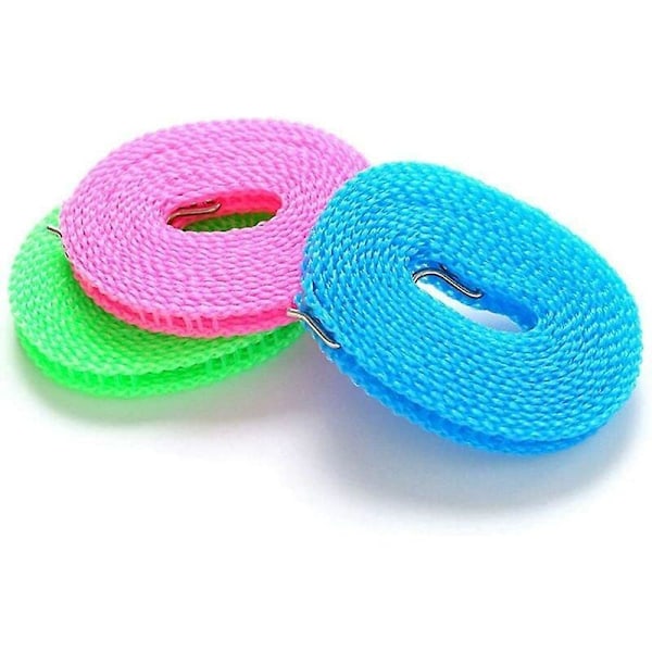 3 kpl 3m Nylon Pyykkinaru Kannettava Pyykkinaru Metallikoukulla Matkailuun ja Retkeilyyn