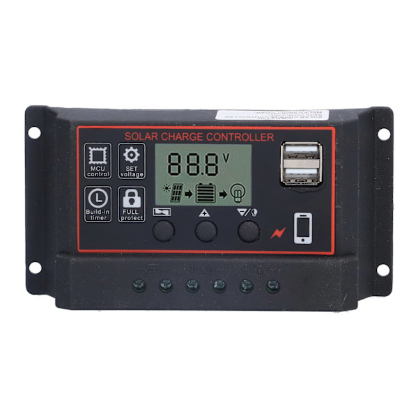 Justerbar solcellsladdningsregulator Smart Power Generation Regulator 12V 24V 10ARöd