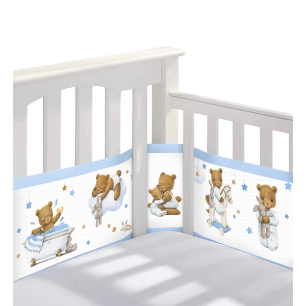 Baby bumper kudde (blå nallebjörn), spjälsäng gavlarskydd, Summer 3D Andas, avtagbar och tvättbar.