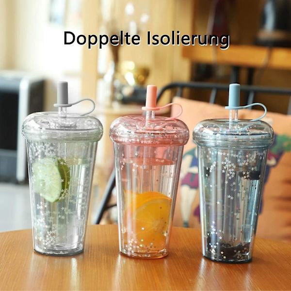 Dobbel Straw Tumbler, 420ml, med lokk & sugerør, gjenbrukbar vannflaske (blå)