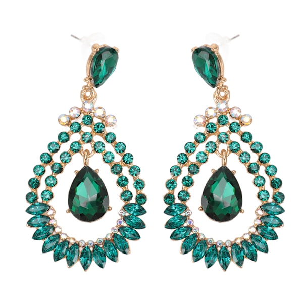 Vanddråbe Rhinestone Vedhæng Øreringe Elegant Legering Funklende Rhinestone Dangle Øreringe til Bryllup Grøn Mellem KC Guld