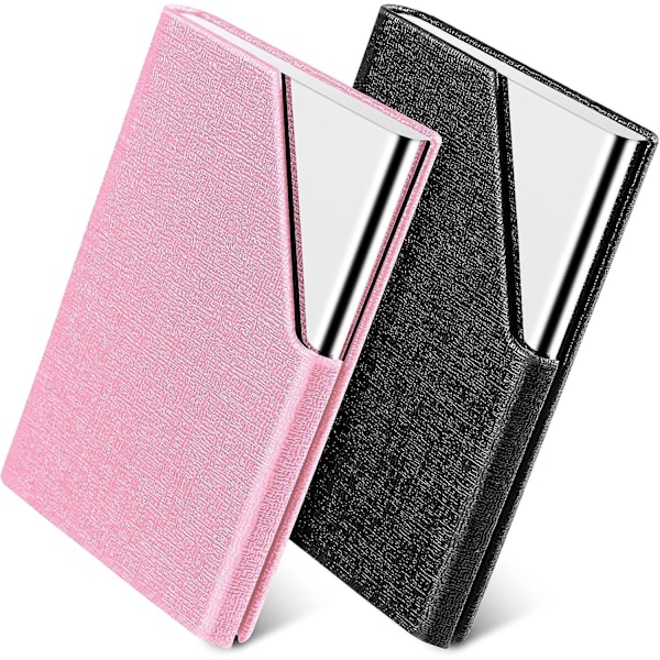 Business Card Holder - 2 Pack, PU Leather with Magnetic Closure, Ideal for Travel and Business - Black & Pink