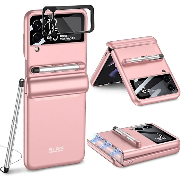 Kompatibelt Samsung Galaxy Z Flip 4 Deksel Med S Pen, Magnetisk Hengselbeskyttelsesdeksel Med Kameraskjermbeskytter-E