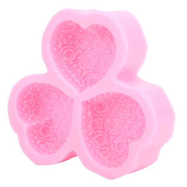 3-hulrum hjerteformet rosenblomst silikoneform sæbe fondant kage chokoladeforme DIY bageværktøj
