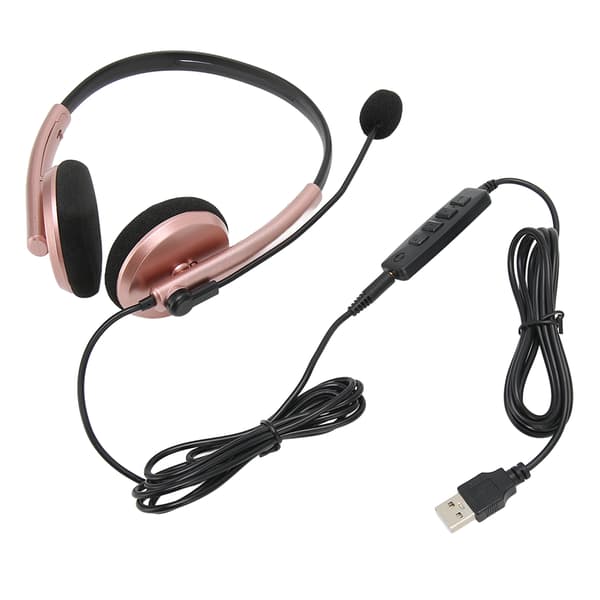 Call Center Headset Multifunksjonell Stilig Støyreduserende HD Samtale Hørselvern Telefon Headset Rose Gull USB