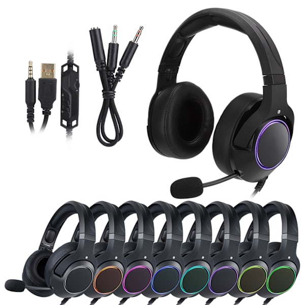 Headset för spel med huvudmonterad kabel, lysande RGB, mikrofon för PS4