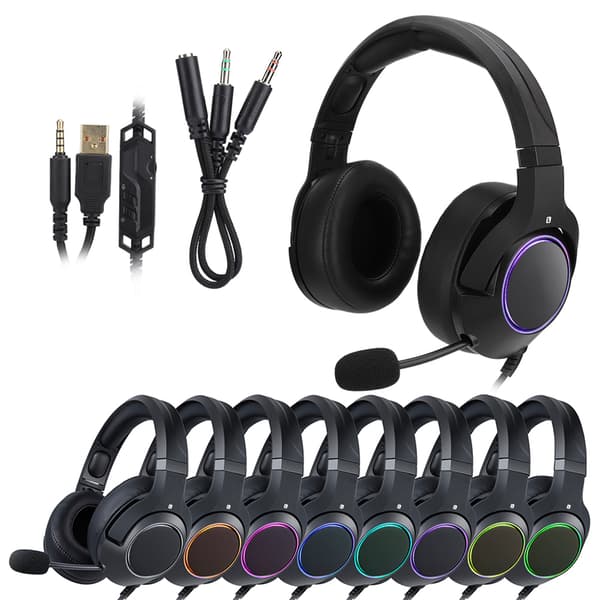 Hodebåren kablet lysende RGB gaming-headset med mikrofon for PS4