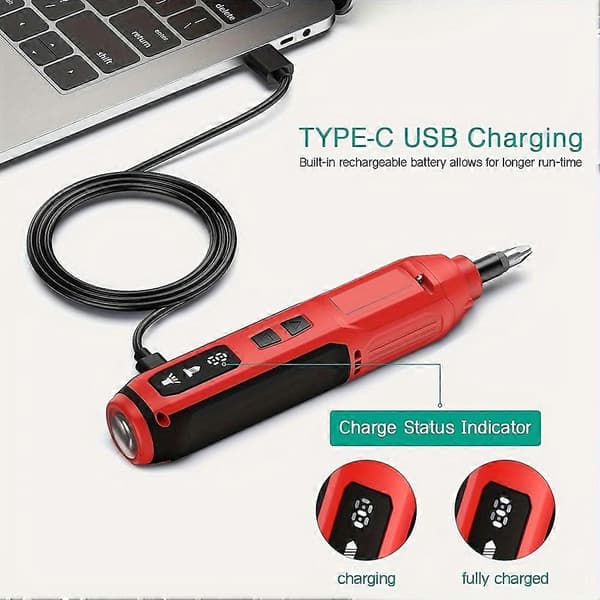 3.6V Cordless Electric Screwdriver Set, 5 Speeds USB Rechargeable Dual LED Light, Portable Cordless Automatic Screwdriver Red