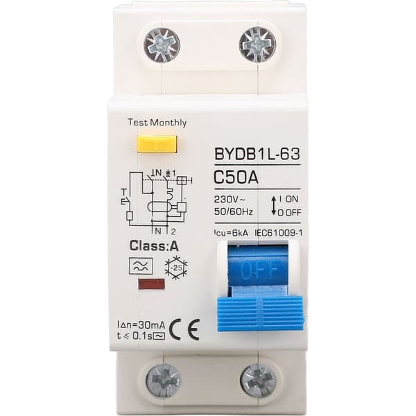 Jordfeilbryter 1P+N type A 30mA 50A 230V for DIN-skinnemontering