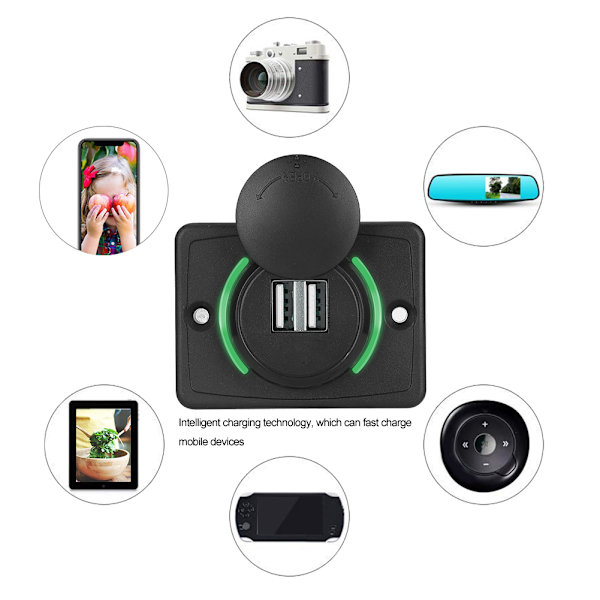 3.1A DC12V/24V Sort Bil Dobbelt USB Port Strømstikkontakt med LED (Grøn)