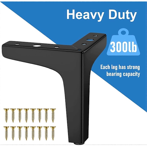 Huonekalujalat, 4 kpl, kantavuus jopa 800 kg, 10 cm modernit metalliset kolmionmuotoiset pöydänjalat, hiusneulamalliset huonekalujalat kaappiin, sohvaan, sisältää 16 ruuvia ja 4