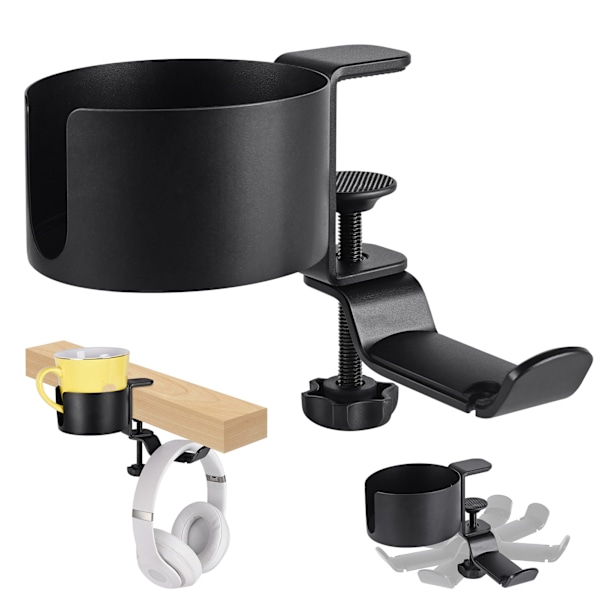 Under Desk Hovedtelefon Stativ 360 Graders Rotation Desktop Vandkop Opbevaring Mount til Kontor Sort