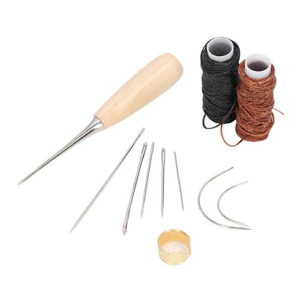 Läder sömnad verktyg kit DIY rostfritt stål bärbar läder sömnad kit med vaxad tråd för tyg presenning