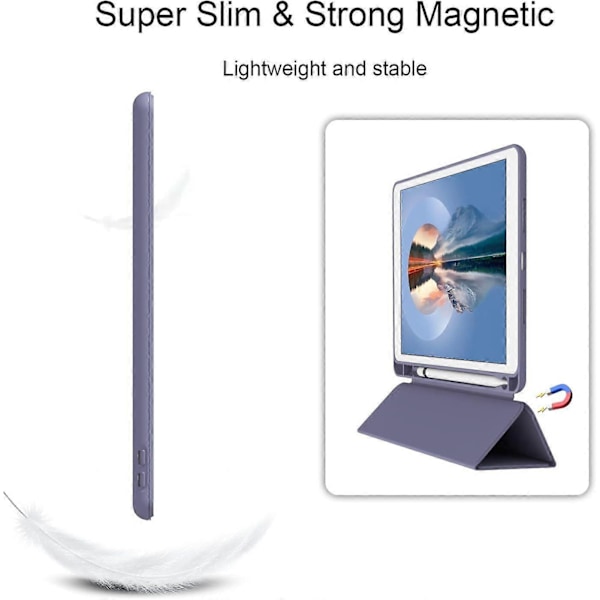Lavendellila, Skyddsfodral för iPad10.2/iPad10.5/iPad9/iPadAri3, Tunt och Mjukt Trefaldigt Ställ Smart Fodral, Automatiskt Sov-/Vakna-fodral med Penna