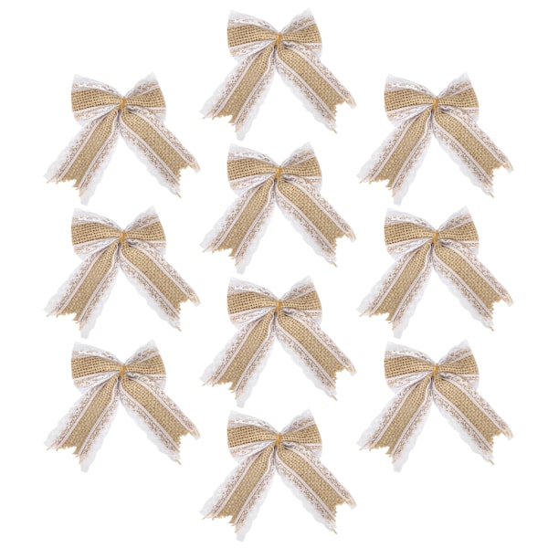 10 stk Burlap Sløyfe Blonder Rynket Sløyfe Håndlaget Håndverk Jul Bursdag Bryllup Dekorasjon