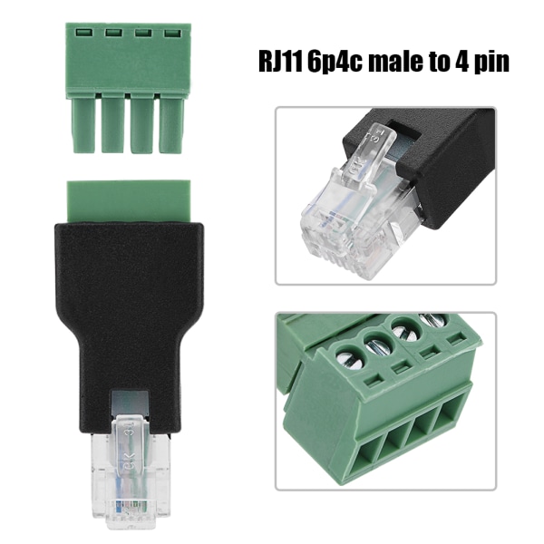 Ethernet-kontakt RJ11 6P4C hann til 4-pinners skrueterminalkontakt