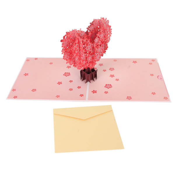 Hjerteformet Sakura 3D gratulasjonskort Utsøkt gravering Skrivbar 3D gratulasjonskort for Valentinsdag morsdag