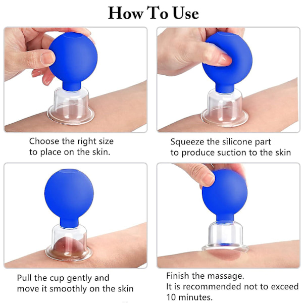 Ansiktskoppsats med 4 storlekar Glas Vakuummassage Anti Cellulite Silikon för Skönhet och Kroppsfasciamassage