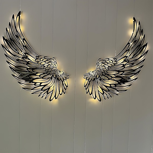 Englevinger Metall Veggkunst med LED-lys 18in Med lys