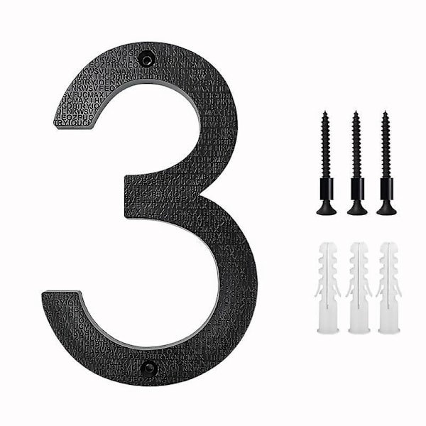 Husnummer Plakett Moderne Dørnummer Skiltplate Sink Legering Husadresse Nummer (3, Svart) 20cm