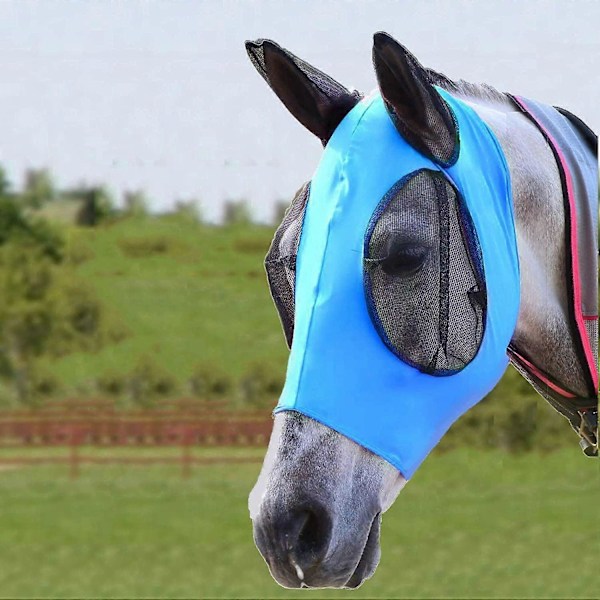 Hesteflue Maske, Flue Masker til Heste med Ører, Glat & Elastisk Lycra Flue Maske, Rideudstyr og UV P