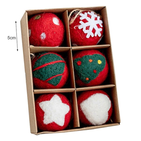 6/36 stk. 3/5 cm Julefiltball Snøfnugg Snømann Heldekkende Farge Knusesikker Gjenbrukbar Juletre Hengende Ball Ornament Anheng C