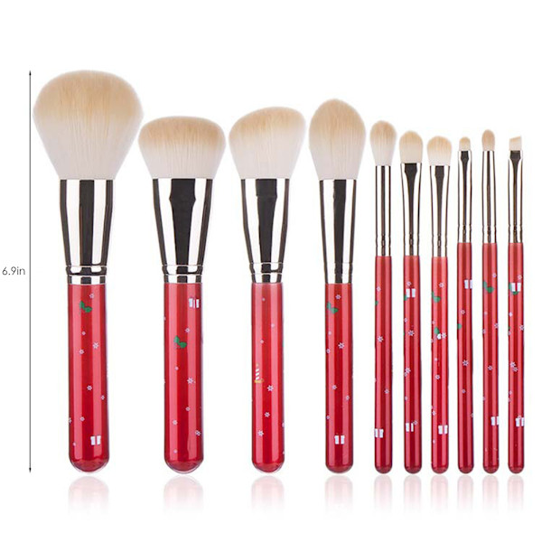 10 stk. julemakeupbørster sæt fiber træ makeupbørster