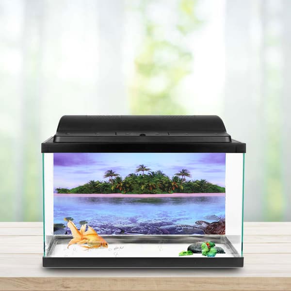 3D-effekt selvklebende kokosnøtt-tre strandplakat for akvariefisketankdekorasjon (L)