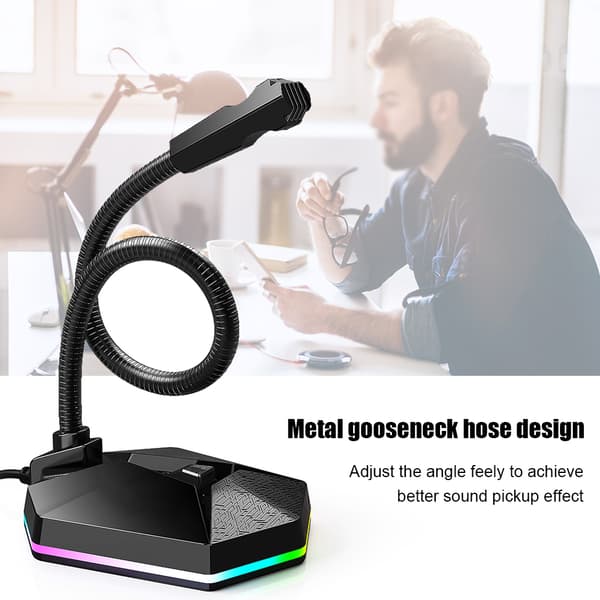 Datamaskinmikrofon RGB USB Bøybar 360 Grader Omnidireksjonell Driverfri PC Skrivebordsmikrofon