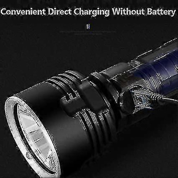 Hög Effekt LED Vattentät Ficklampa - 30000-100000 Lumen, 3 Lägen, USB Uppladdningsbar