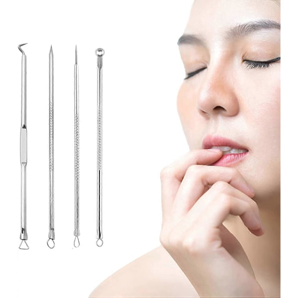 d'outils de nettoyage de points noirs, 4 pices professionnelles en acier inoxydable, extracteur de brlures et comdons, pour le soin du visage avec tui