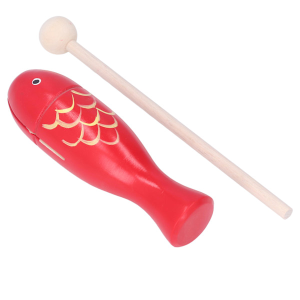 Trummor Instrument Fiskformad Bärbar Trä Musikinstrument för Barn Småbarn Röd