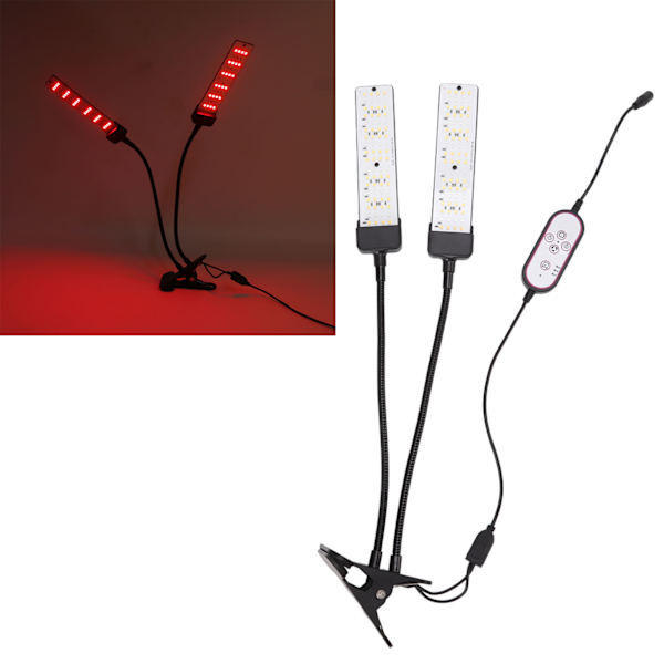 Dubbelhuvud växt växer lampor fullspektrum klämma på lampor solskydd inomhus grönsaksodling lampa med timer 100‑240V EU-kontakt