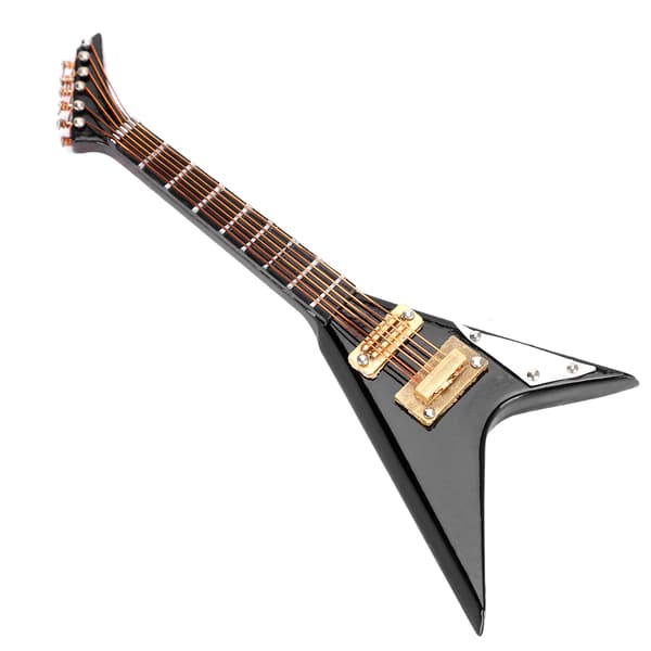 Gitarrdekoration Miniatyrprydnader V-formad Mini Musikinstrument Modell Present Svart 10cm