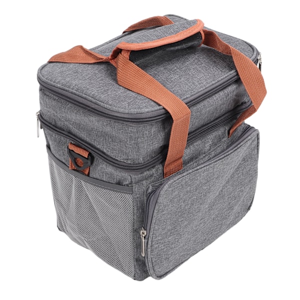 Lunch Bag 2 Deck Messenger Stor Kapacitet Vattentät Läckagesäker 2 Vägs Dragkedja Isolerad Lunchlåda för Picknick Camp Office Grå